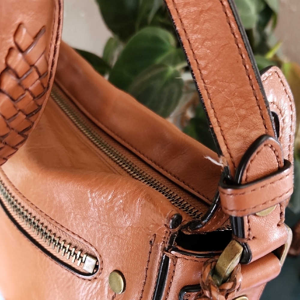 LOW START Cole Haan Saddle Crossbody Bag in Tan Brown with Tassel - Picture 8 of 15